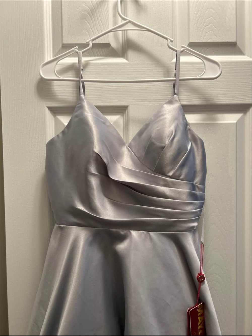 Silver Blue Satin Spaghetti-Strap Dress